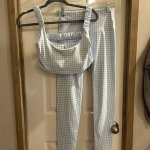 Light Blue Gingham Women's Workout Set